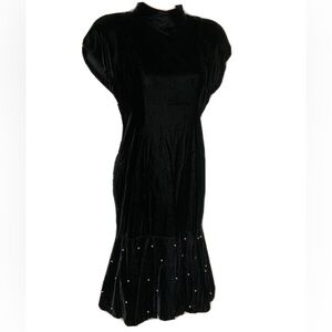 Vintage 1980s Taurus Nites Velvet with Black Pearls Cocktail Dress Petite Size 4